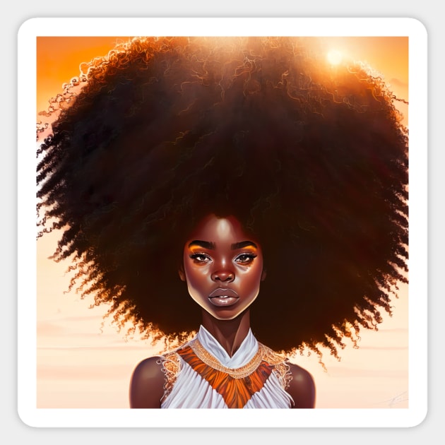 [AI Art] African sunset woman with big hair Sticker by Sissely